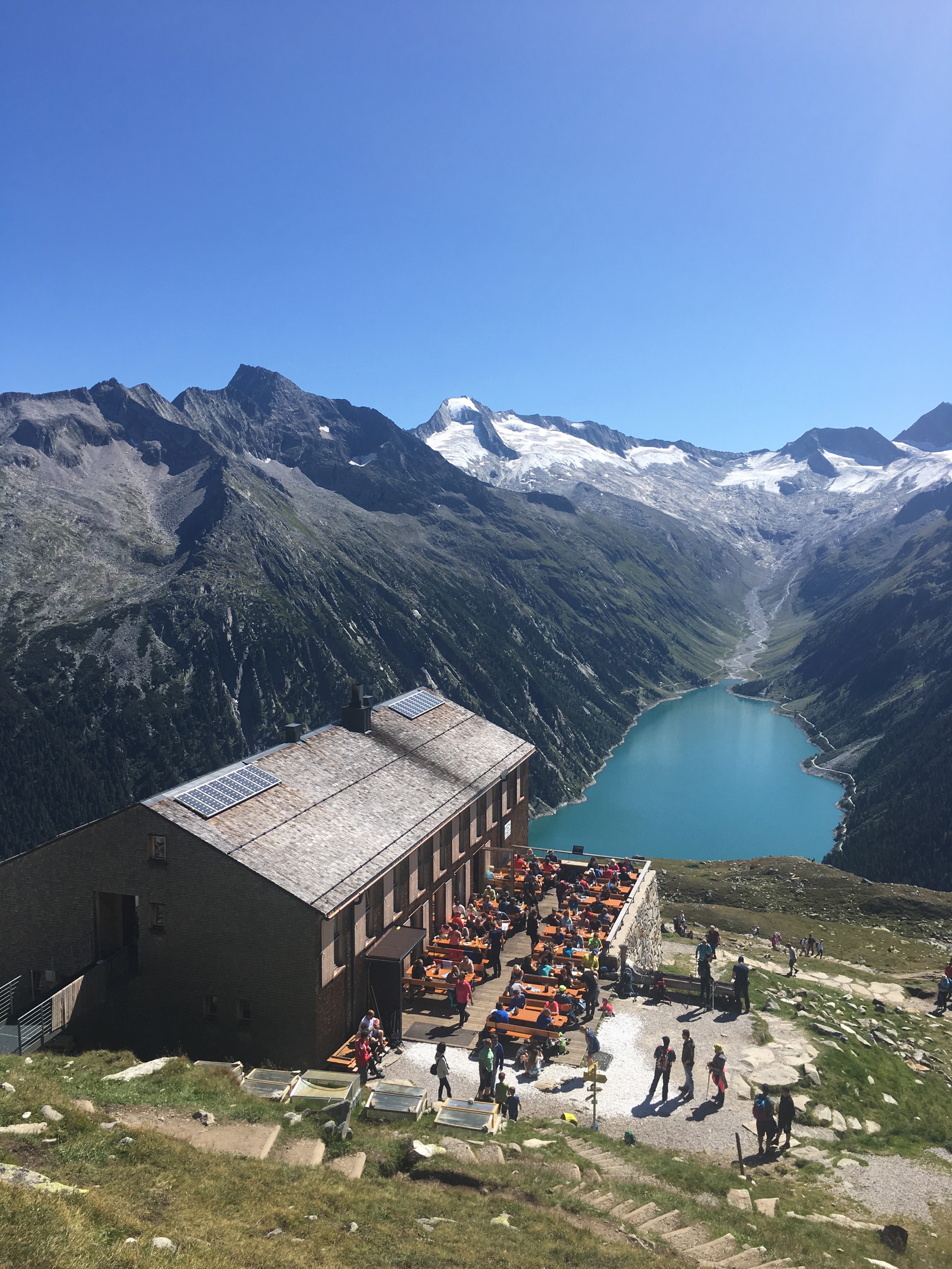 The Olpererhütte terrace got very busy at lunchtime
